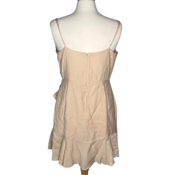 GB Beige Ruffle Wrap Mini Dress Muslin Material Tank Dress Sundress Neutral - Picture 2 of 7